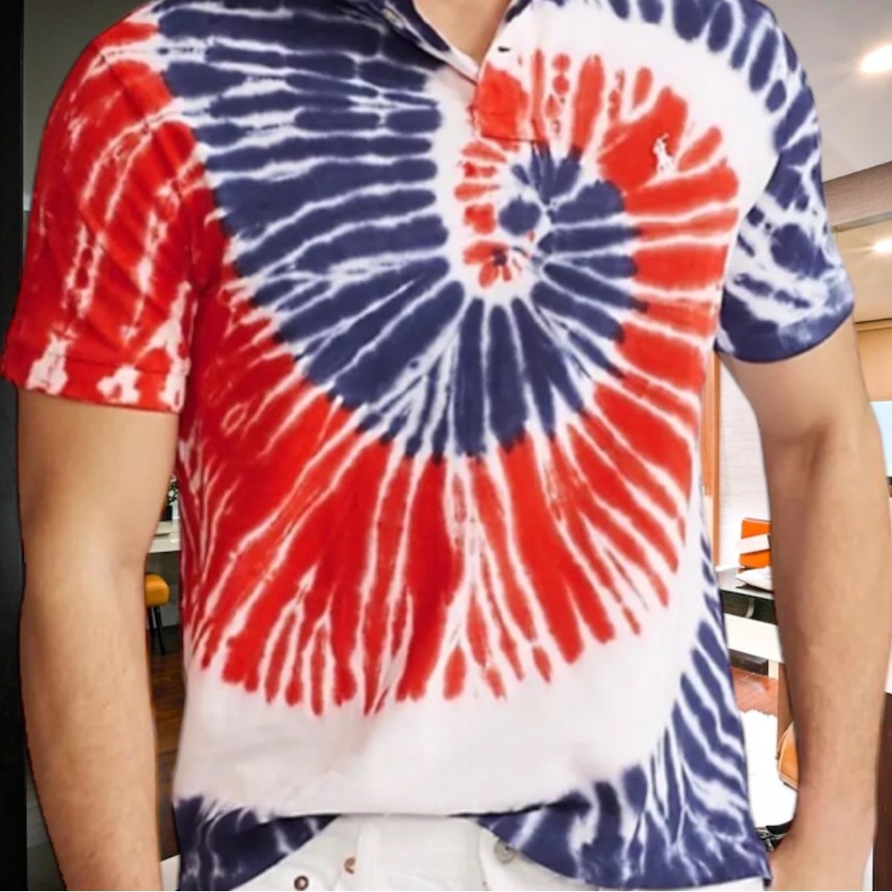 Polo Ralph Lauren Tie Dyed Kaleidoscope Button Shirt Red White Blue Lrg